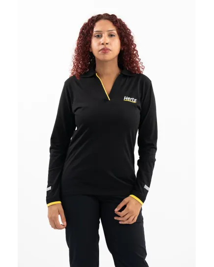 Polo manches longues - Noir - Femme